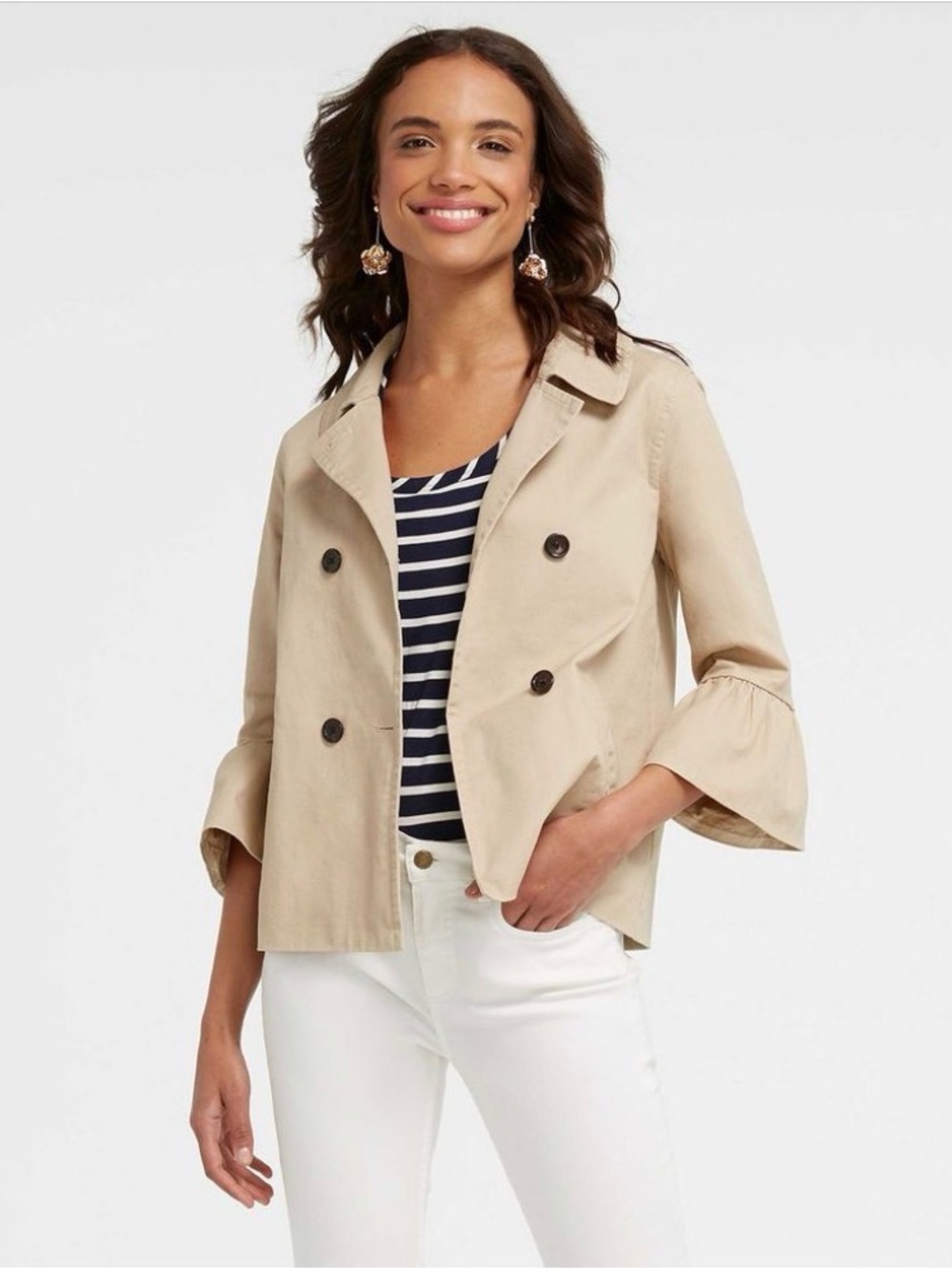 Draper James Tan Double-Breasted Pea Coat